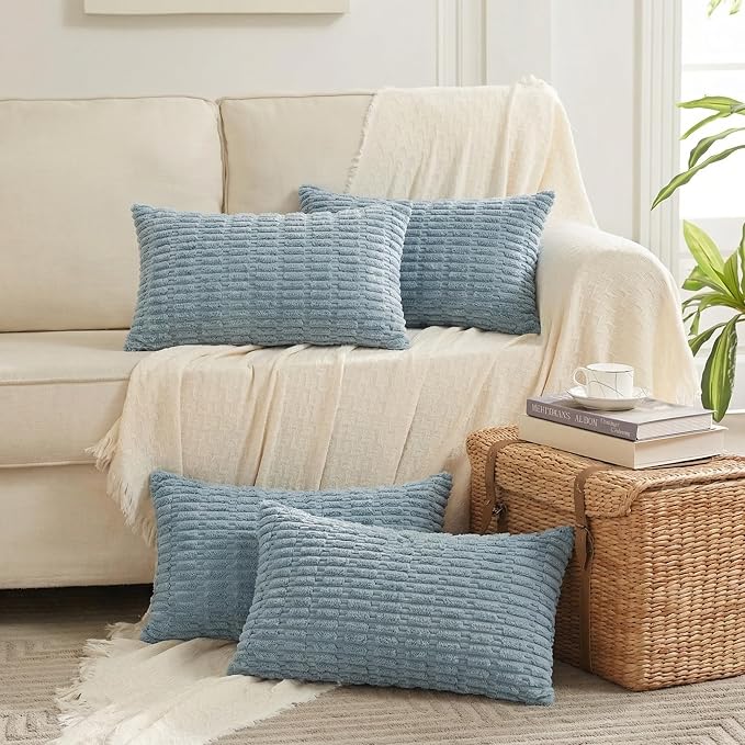 Fancy Homi 4 Packs Decorative Throw Pillow Covers for Living Room Couch Bed, Modern Farmhouse Boho Home Décor Accent Cushion Case, 24" x 12", Light Blue