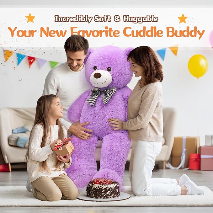 MorisMos Bow Tie Giant Teddy Bear 4 Feet, 47inch Stuffed Animal Big Teddy Bear Plush, Classic Girlfriend Boyfriend Gift, Violet