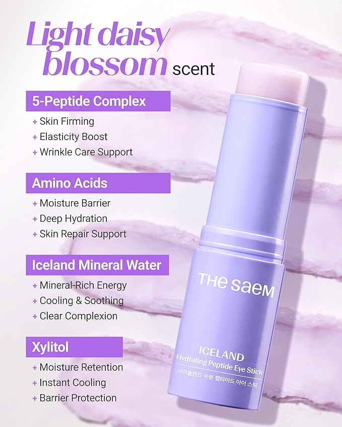 THESAEM Iceland Eye Stick Bundle - 2 Pack (Collagen + Peptide) 0.38 oz Each - Anti-Wrinkle Cooling Balm for Dark Circles & Puffiness - Under Eye Treatment with 6-Type Collagen & 5-Peptide Complex