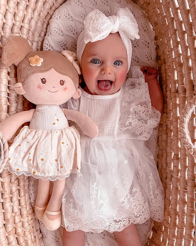 Soft Baby Doll Toys (16''), My First Baby Rag Doll for 1 Year-Old Girl Birthday Gift, Christmas Plush Toys Gift for Toddler Kids Infants-Daisy Yellow