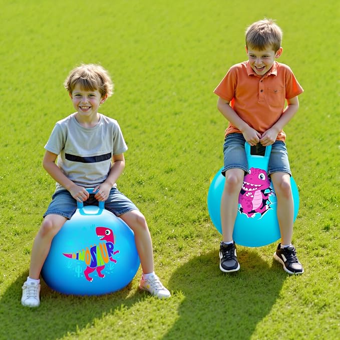 ZOOJOY 6pcs Hopper Balls for Kids 3-8, 18In Dinosaur & Unicorn Bouncy Ball with Handle, Sit on Hopping Toys for Sport/School/Team Active Play, Hippity Hop Ball for Indoor Outdoor Games with Pump