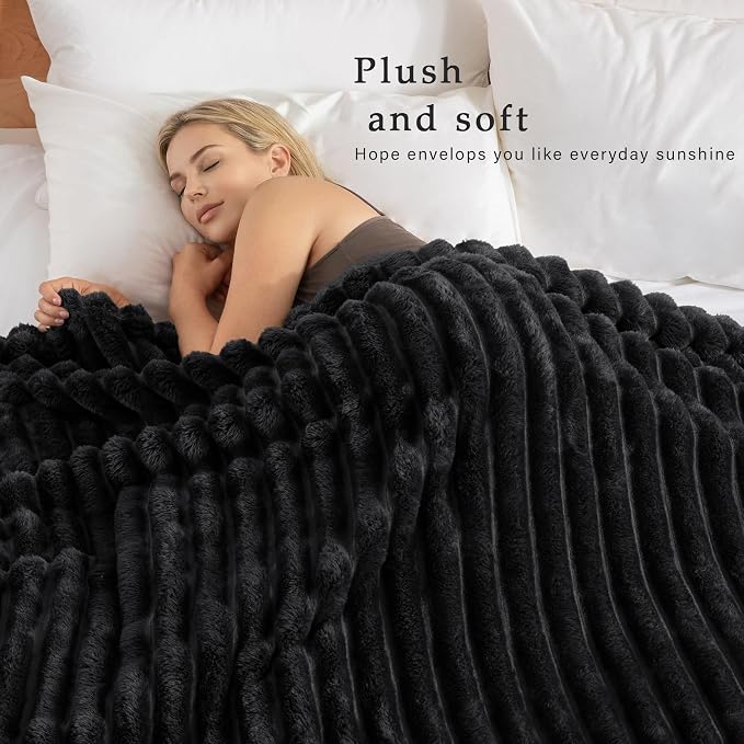 Exclusivo Mezcla Striped King Size Fleece Blanket for Bed, Couch, 90"x104" | Soft Breathable Cozy Bed Blankets, Lightweight Plush Fluffy Fuzzy Jacquard Decorative Blankets