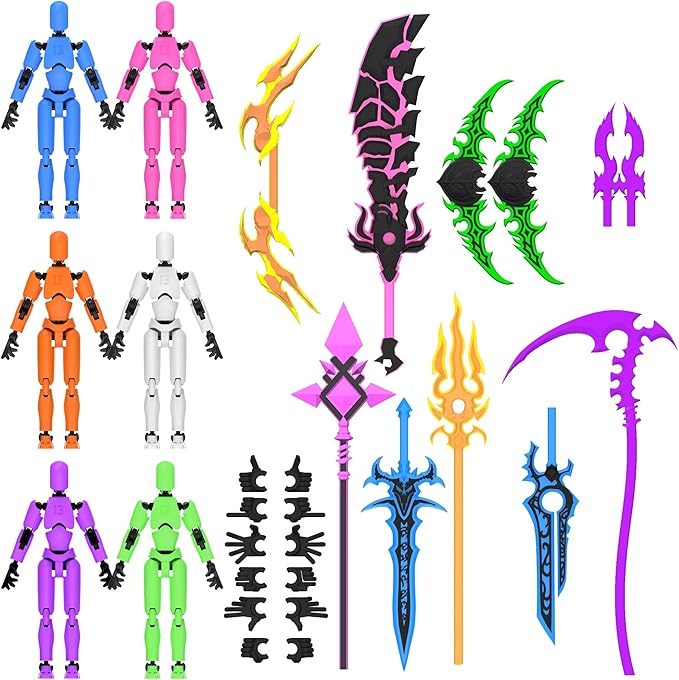 [6-Pack] Glowing Titan 13 Action Figure Set Already Assembled, T13 Action Figures with Weapons Accessories 3D Printed T 13 Lucky Robo Dummy Nova 13 Action Figures, Figura de acción t13 (6-Colors)