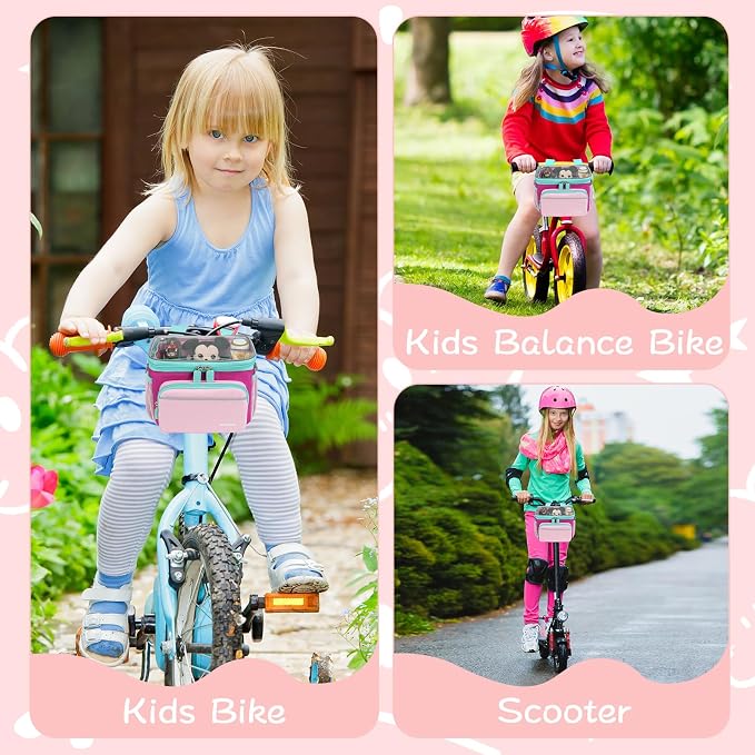 Kids Bike Basket, Front Frame Handlebar Bag for Toddler Scooter Tricycle Bicycle, Cute Small Fabric Bicycle Basket for Boys & Girls,