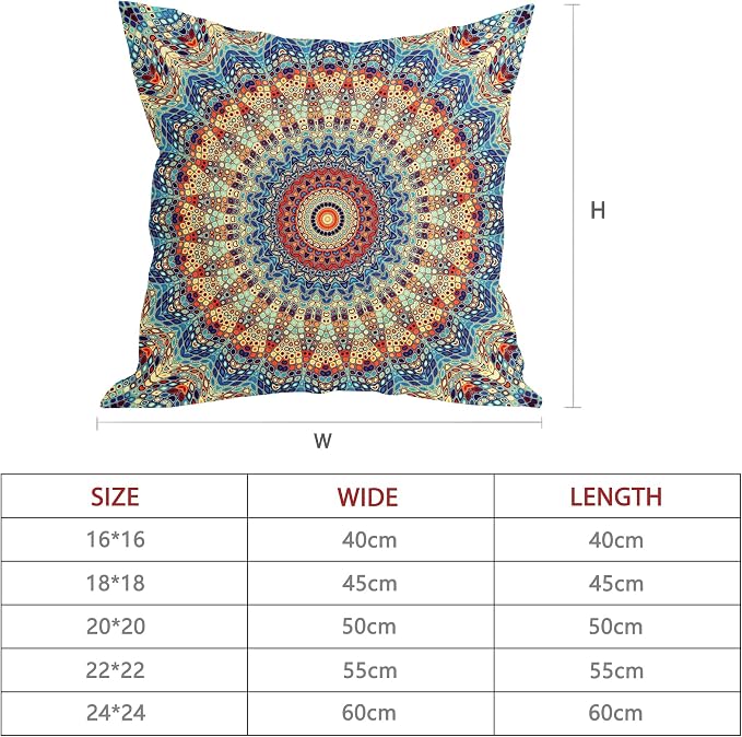 Boho Mandala Floral Pillow Covers 24X24 Inch Set of 2 Navy Blue Orange Abstract Flower Decorative Pillow Cases Colorful Retro Ethnic Cotton Linen Cushion Case Home Decor For Sofa Couch Porch Outdoor