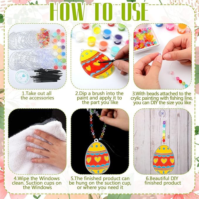 30 Sets Easter Suncatchers Window Art Kits, DIY Sun Catchers Bulk Crafts Paint Your Own Window Egg Spring Ornaments for Boys Girls Classroom Easter Day Home Party Birthday Activity Decor