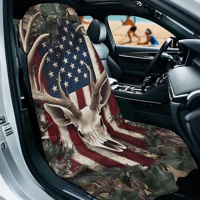 INSTANTARTS Camo American Flag Deer Hunter Car Seat Cover Protector Sweat Towel Multi-Functional Car Towel