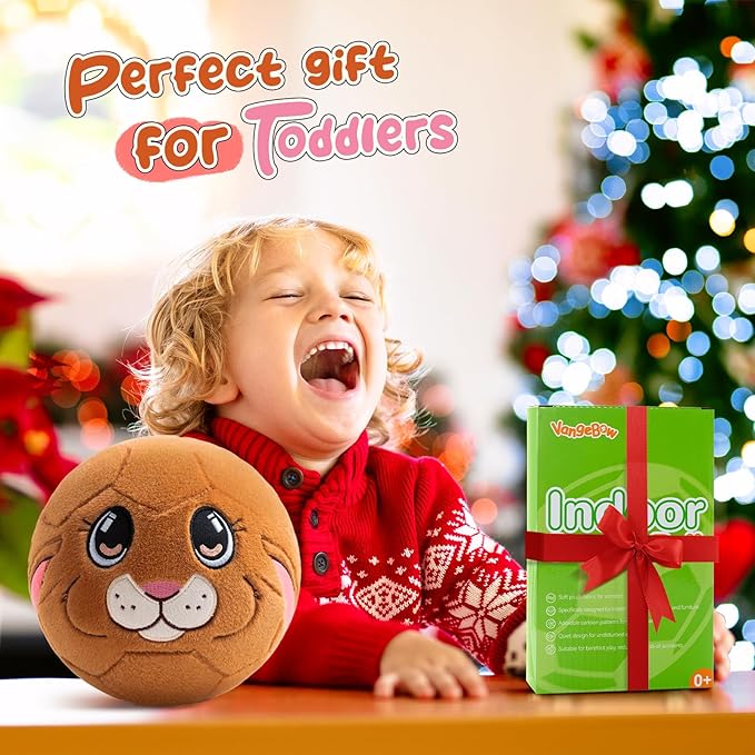 Silent Indoor Soccer Balls for Toddlers 1-3, Inflatable Soft Plush Baby Toddler Soccer Ball Toys Gifts for Kid 3-5 Year Old Boy Girl First Birthday Gift (Eared Bunny, Pump Include)