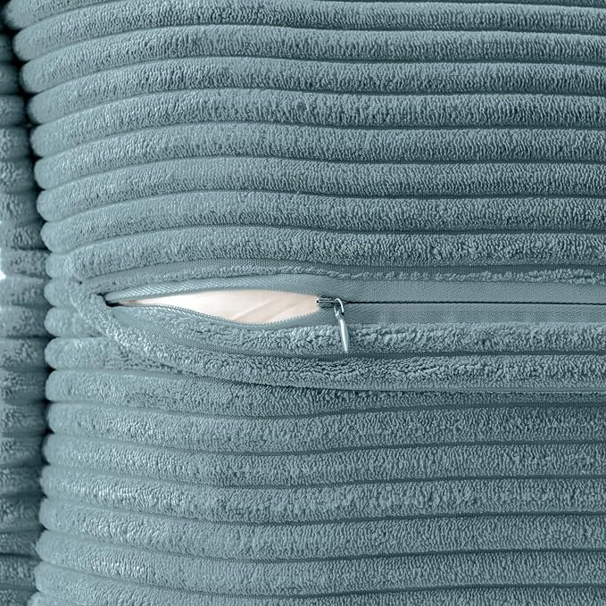 MIULEE Decorative Throw Pillow Covers for Couch 16x16 Inch Dusty Blue | 2 Pack, Boho Broadside Striped Patchwork Pillow Covers, Soft Corduroy Cushion Cases, For Sofa Bed Livingroom Home Decor