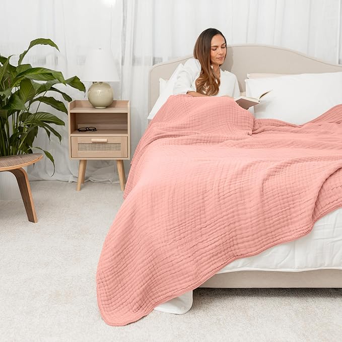 Comfy Cubs Adult Muslin Blanket 108x90” King Swaddle Blankets, Bold Blush | 6 Layer Soft, Breathable & Lightweight Muslin Adult Blanket - Machine Washable & Designed in the US Bedding for All Seasons