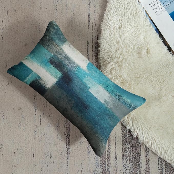 Emvency Throw Pillow Covers Set of 2, 12 x 20 Inch, Abstract Modern Teal | Turquoise Painting Outdoor Decorative Square Pillow Cases Couch Cushion Case for Couch Bed Sofa Living Room Home Decor