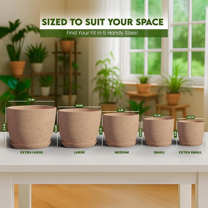 Plant Pots Indoor with Drainage 10 Pack Planters Spotty Peach Pink | Drainage holes included Multiple sizes 7/6.6/6/5.3/4.8 In Indoor plants and flowers Durable plastic construction