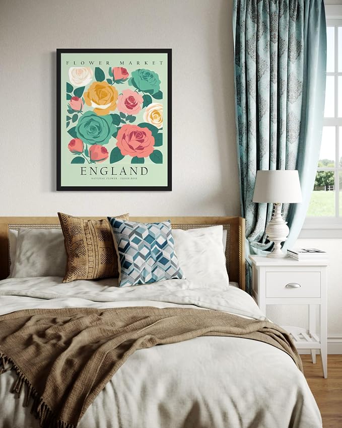 England, Tudor Rose Art Print Poster, Flower Market Wall Art, Floral Artwork Decor for Bedroom, Kitchen, Bathroom, Livingroom Decoration 52 (England, Tudor Rose, 20"L x 16"W, Unframed)