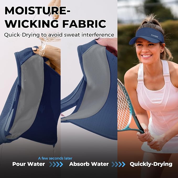 Sukeen Lightweight Sports Sun Visor Hat for Men Women | Packable, breathable, quick-dry, UPF50+ cooling visor hat, stretch fit, for running, tennis, golf, pickleball, softball