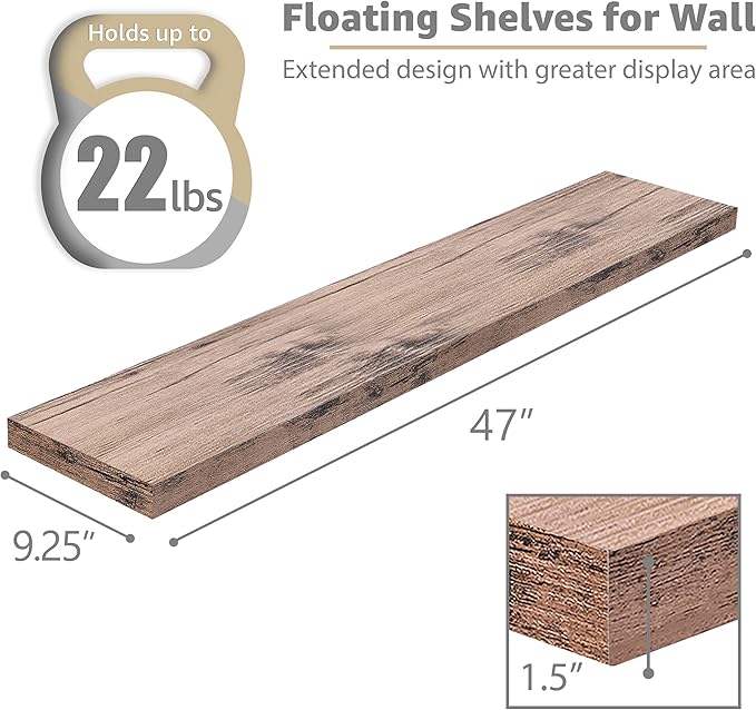 Sorbus Floating Shelves for Wall - 48 Inch Long Bathroom Shelves, Wall Decor for Bedroom, Kitchen, Living Room & Book Storage - Mounted Floating Shelf with Invisible Brackets (Mahogany, 2 Pack)
