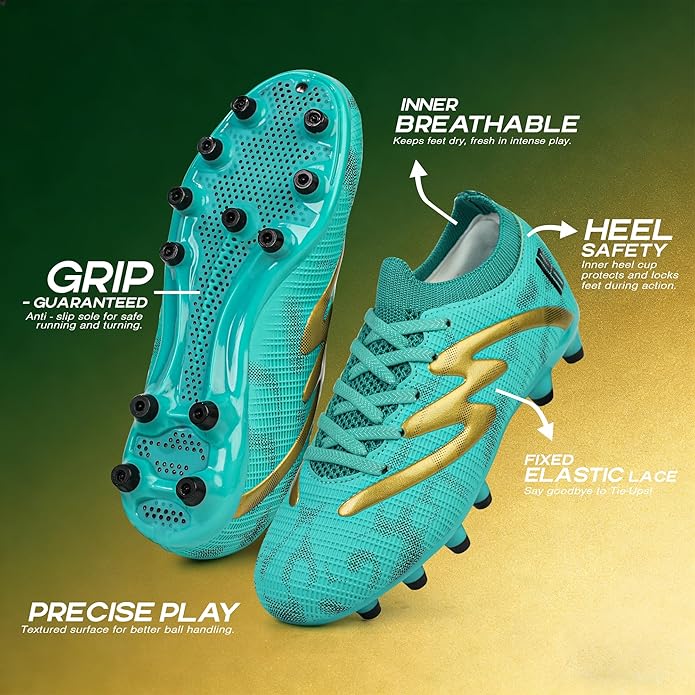 brooman Kids Firm Ground Soccer Cleats Boys Girls Football Shoes with Shin Guards and Soccer Socks