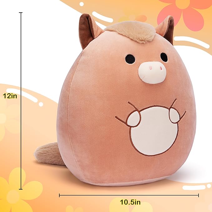 Original 12-inch Horse Plush Pillow Stuffed Animal Toy,Big Size Soft Cute Fat Cuddle Huggable Plushie,Gift for Kids