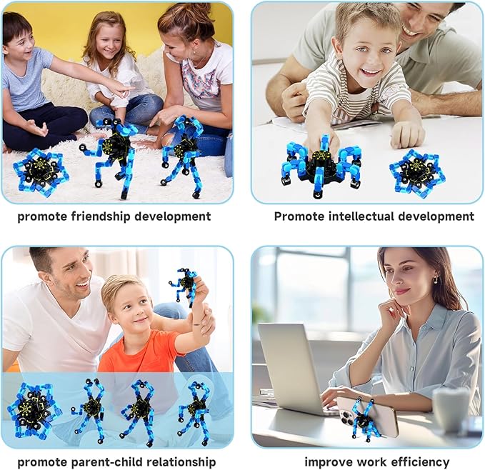 4 Pcs Fidget Toys Transformable Fidget Spinners Autism ADHD Anxiety Stress Relief Sensory Toys for Kids and Adults Deformable Robot Spinner Fingertip Gyros for Party Favors Classroom Prizes(GlowBlue)