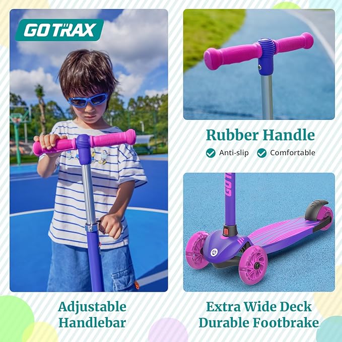 Gotrax KS3 Kids Kick Scooter, LED Lighted Wheels, Adjustable Height Handlebars and Removable Seat, Lean-to-Steer & Widen Anti-Slip Deck, 3 Wheel Scooter for Kids Ages 2-8 and up to 110 Lbs