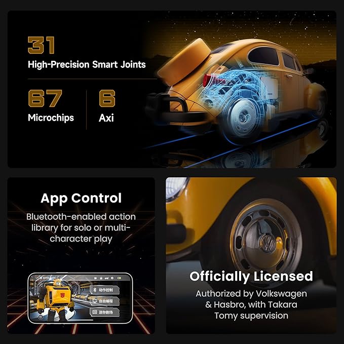 Robosen Bumblebee Flagship Transformer Robot Toy – Auto-Converts Volkswagen Beetle to G1 Bumblebee, 14.84", Voice & App Control, 67 Microchips, 31 Joints, Programmable, Collector's Edition