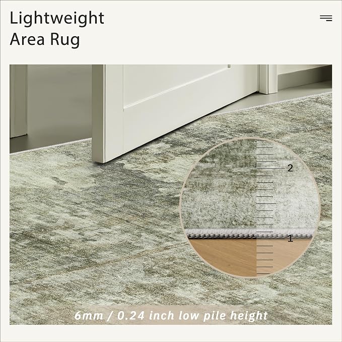 Soalmost Abstract Rug 5x7 Washable Area Rugs for Living Room, Green Black | Vintage Non-Slip Indoor Accent for Bedroom Dining, Foldable Stain Resistant Floor Carpet Mat Under Table Home Office Decor