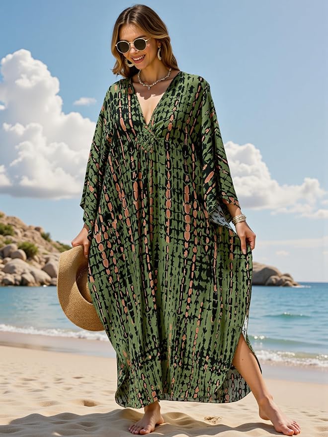 Mumu Dresses for Women Plus Size, Bohemian Kaftan Beach Cover Up Long Maxi Nightgown Soft Loungewear
