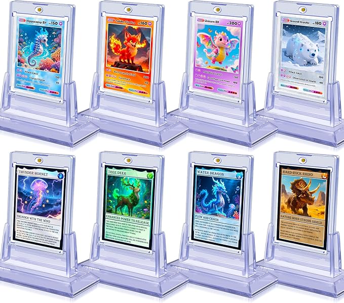 8Pcs Magnetic Card Holders for Trading Card, Baseball Card Protectors with 8 Stands, 35pt Acrylic Hard Card Sleeves Case for Sports Cards, Game Cards, Standard Cards Storage and Display