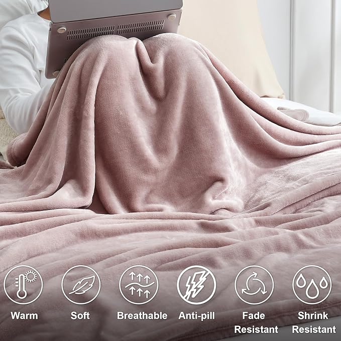 Hansleep Full Pink Fleece Blanket, Soft Flannel Bed Blanket | Fuzzy Cozy Blanket 84x90 Inches, Multi-use for Bed, Sofa, Couch, Travel, Camping, All Season Warm Lightweight Cover