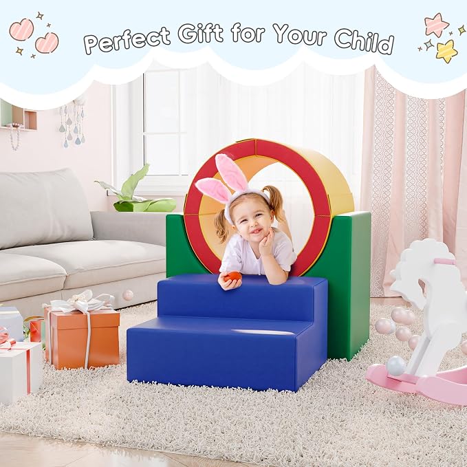 TOLEAD Tunnel/Ramps Foam Climber, Climb & Crawl Foam Activity Play Set for Toddlers and Kids, Safe Indoor Crawling Gym Equipment for,Infant,Baby Waterproof Easy to Clean