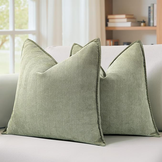 MIULEE Pack of 2 Sage Green Euro Shams Chenille Pillow Covers 22x22 Inch | Decorative Soft Couch Throw Pillows,Farmhouse Cushion Covers,Elegant Design for Sofa,Bed,Living Room,Summer Decor