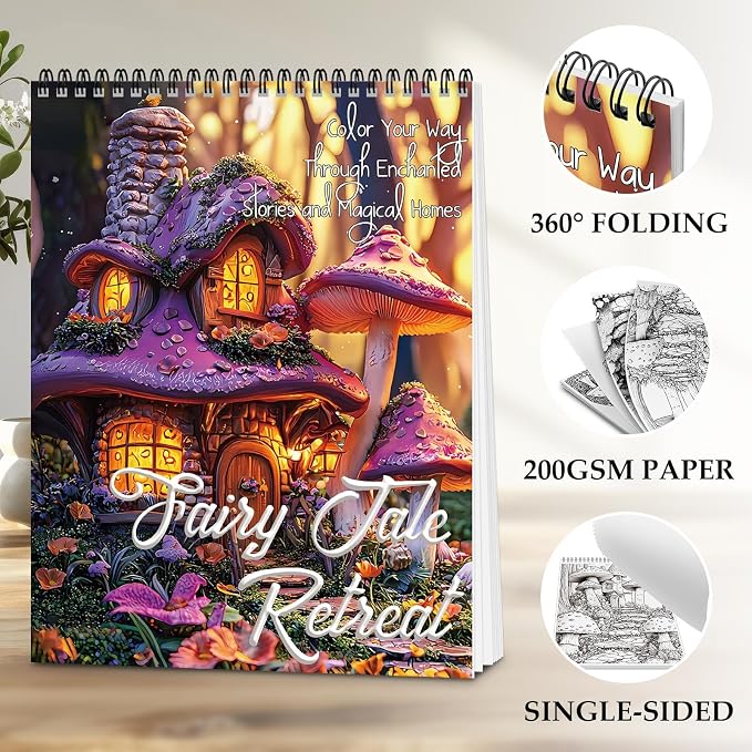Adult Coloring Books for Women Stress Relief, 24 Pages Coloring Book for Adults Relaxation, Spiral Coloring Books for Adult, Relaxing Gift for Women, Single-Sided Coloring Book of Fantasy House