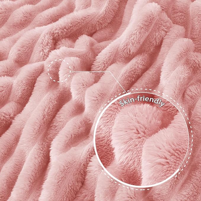 Exclusivo Mezcla Striped Twin Size Fleece Blanket for Bed, Couch, 60"x80" | Soft Breathable Cozy Bed Blankets, Lightweight Plush Fluffy Fuzzy Jacquard Decorative Blankets