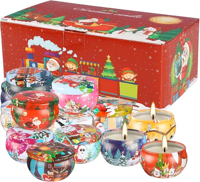YOROXRG 16 Pack Christmas Scented Candles Gift Set 2.5oz Strong Fragrance jar Candles Natural Soy Wax Candles Portable Travel Tin Jar Candles Gifts for Home Scented Decoration Birthday Valentine'sDay
