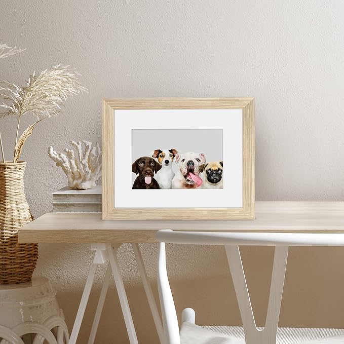 Americanflat 8x10 Picture Frame - Matted to 5x7 - Natural Oak | Engineered Wood construction, Shatter-resistant glass, wall or tabletop display with included easel