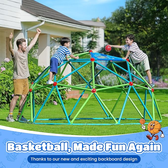 Zupapa 10FT Climbing Dome, Outdoor Jungle Gym for Kids with Climbing Grip - Geometric Dome Climber Supports 1000LBS Outdoor Playset and Easy Assembly Outdoor Play Equipment for Kids (Green, 10FT)
