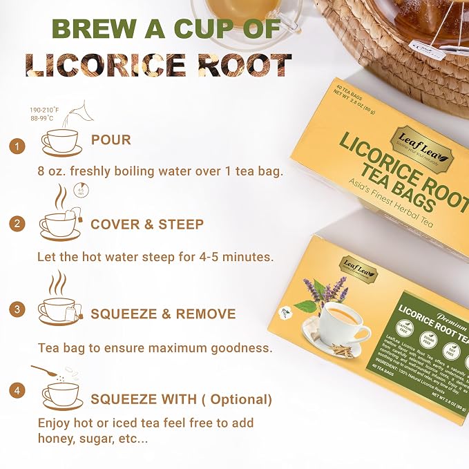 LeafLea Licorice Root Tea Bags, Caffeine-Free Naturally Sweet, 40 Count | Pure Egyptian Licorice Spice, Single Ingredient, Sugar-Free & Vegan, Foil-Wrapped for Lasting Freshness