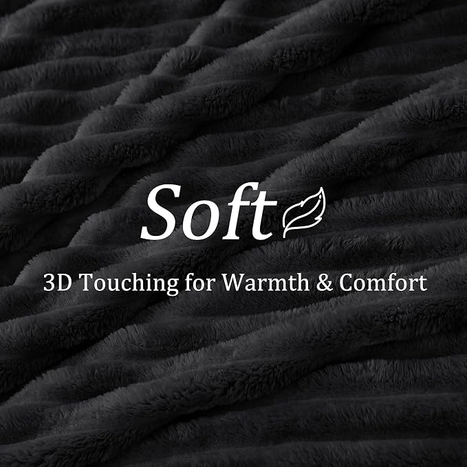 BEDELITE Ribbed Twin Blanket for Couch & Bed, Black, 60"x80" | Ultra-Soft Plush Fleece, Cozy, Warm Yet Lightweight, Ribbed Texture, Home Decor, Machine Washable, Giftable, All-Season Use