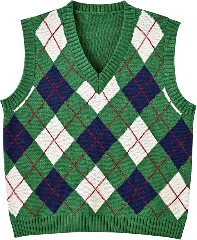 Women's Sweater Vest,Y2K Sleeveless Pattern Preppy Style Knitted Crop Tank Top for Girl