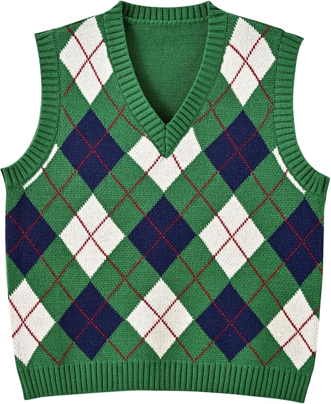 Women's Sweater Vest,Y2K Sleeveless Pattern Preppy Style Knitted Crop Tank Top for Girl