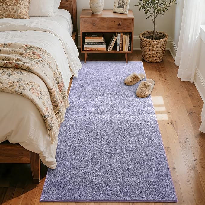 FinRèc 2x6 Washable Runner Rugs for Kitchen Hallway Bedroom, Low Pile Thin Ultra Soft Shag Rug, Non-Slip Carpet Indoor for Home Decor (Purple/White)