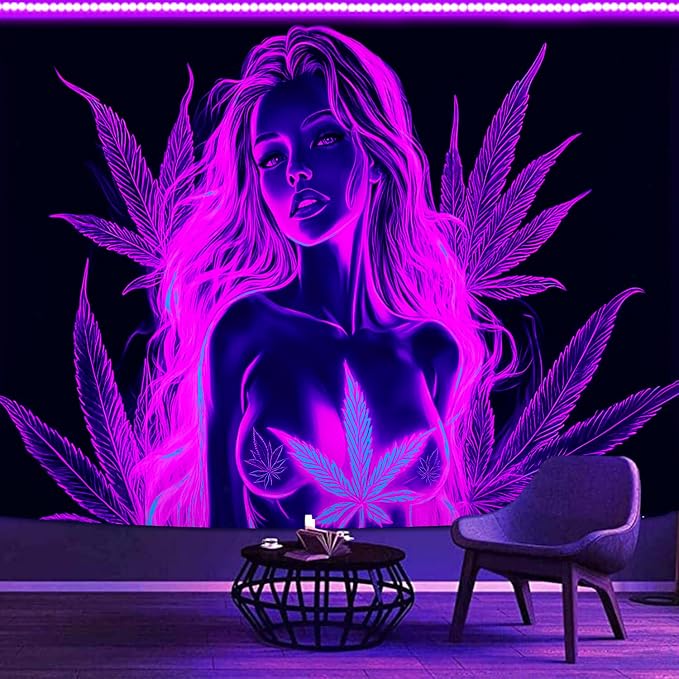 Bcsewcg Blacklight Tapestry, Women Sexy Purple Tapestry, Blacklight Art Tapestry Wall Hanging, Uv Glow in the Dark Hot Girl Poster for Adults Room Bedroom Dorm Wall Decor