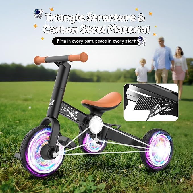 3 in 1 Toddler Balance Bike for 1-4 Year Olds, Colorful Lighting Baby Toddler Tricycle for 1 2 3 4 Year Old with Removable Pedals, Kids Bicycle Toy for Boys Girls Balance Training, Birthday Gift
