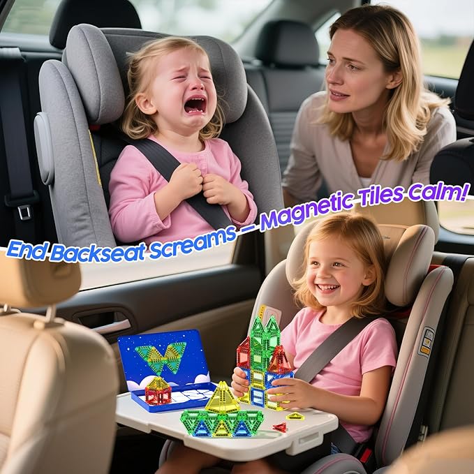 Travel Mini Magnetic Tiles 40 PCS, STEM Toys Magnetic Building Toys for Kids Ages 4-8 with Iron Case, Blocks Building Preschool Learning Sensory Montessori Toys for 3+ Year Old Boys and Girls