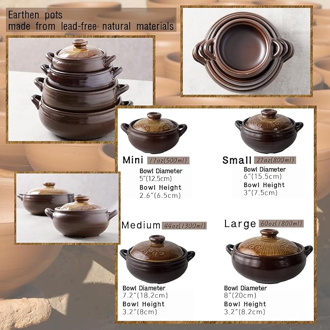 Korean Pot [Buncheong] MUD GLAZE Earthenware Ttukbaegi, Natural Ceramic Clay Cooking Pot Casserole, Heat Resistant Ceramic Earthen Pot, Zero-Crack Stone Bowl Stockpot Soup Cookware, Pottery