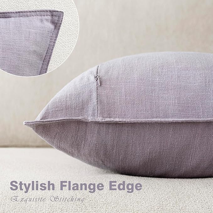 Foindtower Pack of 2, Decorative Linen Solid Throw Pillow Covers Soft Accent Euro Cushion Case Boho Farmhouse Neutral Pillowcase for Couch Sofa Bedroom Living Room Home Decor 24 x 24 Inch Light Purple