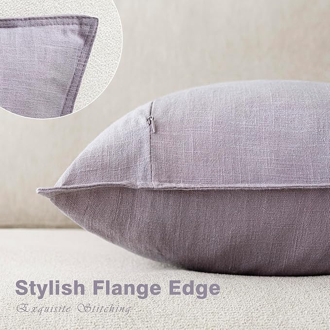 Foindtower Pack of 2, Decorative Linen Solid Throw Pillow Covers Soft Accent Euro Cushion Case Boho Farmhouse Neutral Pillowcase for Couch Sofa Bedroom Living Room Home Decor 26 x 26 Inch Light Purple