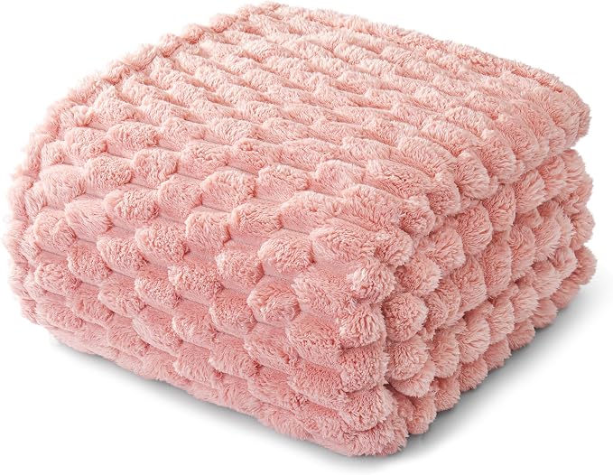 Whale Flotilla Soft Fleece Queen Size Bed Blanket Luxury 3D Jacquard, Pink | Lightweight Breathable Coverlet Bedspread for All Seasons, Super Cozy Plush Fluffy Fuzzy Decorative Blanket for Bed, 90"x90"