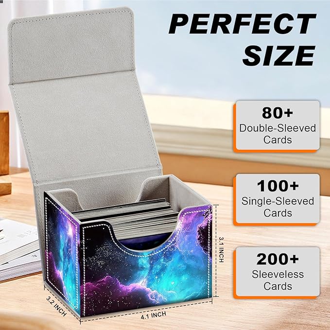 DEGDFSGR for TCG MTG Card Game Storage Box Organizer Trading Card Case Commander Deck Box Magnetic Closure Creative Pattern Up to 200 Cards, Purple Space Galaxy