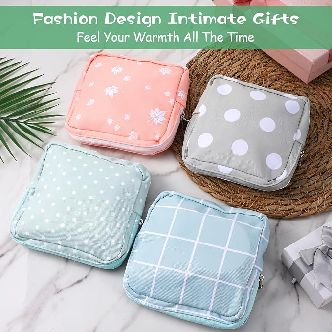ElevateTech Sanitary Napkin Storage Bags, 4 Pcs Pad Bag for Period Tampon Bags Portable Menstrual Pad Pouch Feminine Pouch First Period Bag Gifts for Women