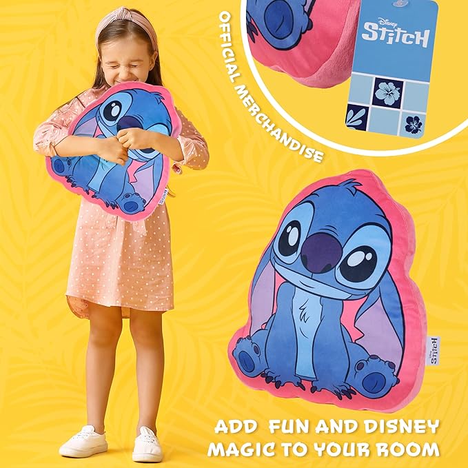 Disney Stitch 3D Plush Cushions for Bed Travel, Cute Cuddle Pillow Stuffed Character Pillow, Bedroom Accessories, Room Decor, Gifts for Kids (Blue/Pink Stitch, L13.77 x W12.99)
